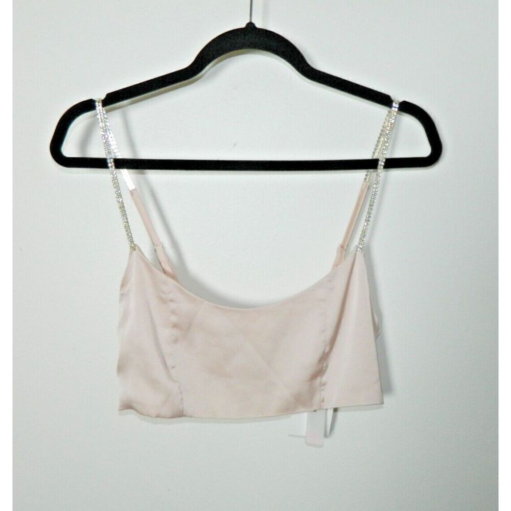 Rosedress Tank Top Cropped Cami Size Medium Pink Silky Rhinestone Straps — image 5 of 6